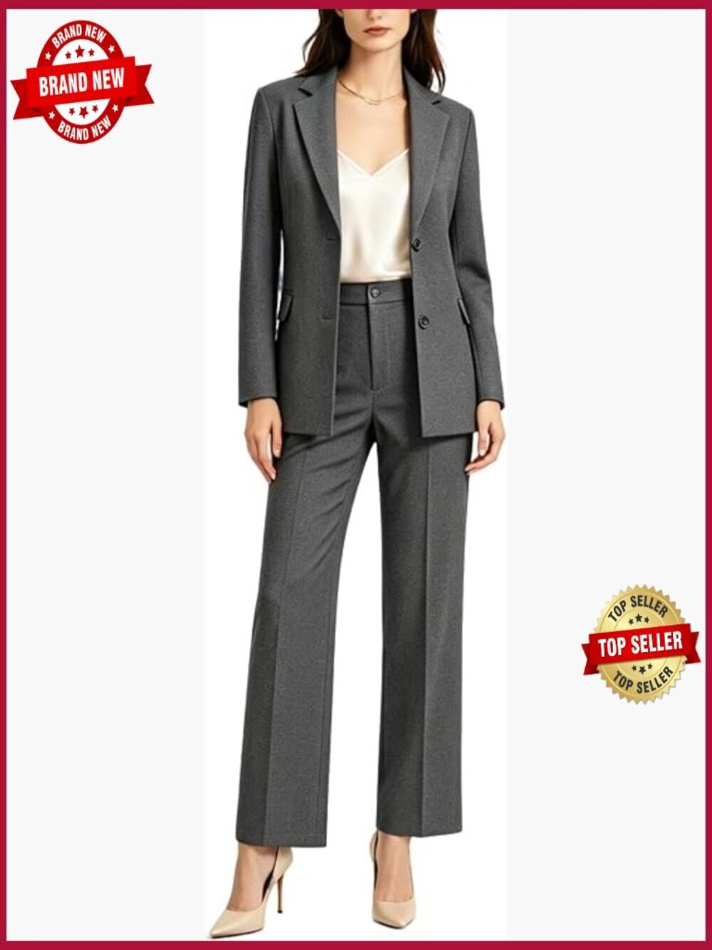 Women's 2 Piece Suit Set Blazer Straight Leg Pants Business Casual Office